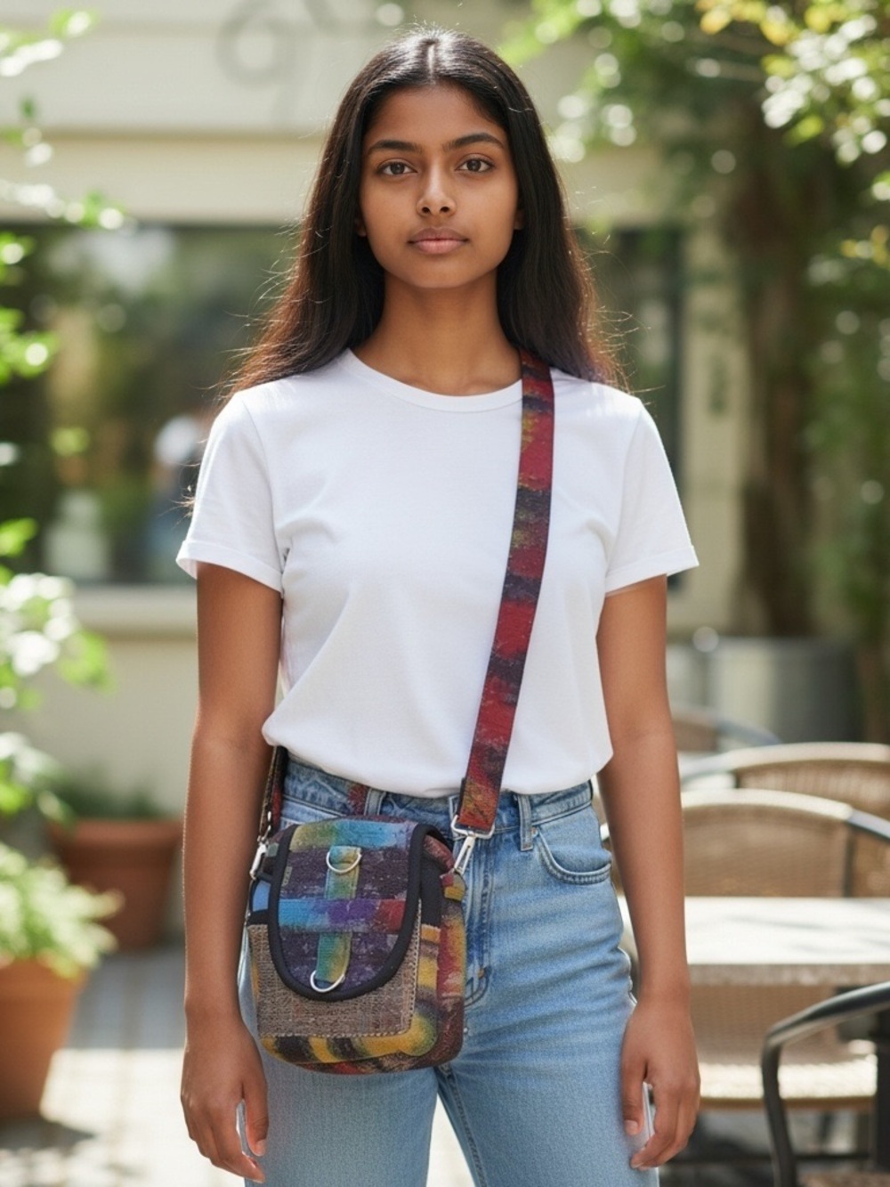 ARK FAIR TRADE Small Multicolor Hemp Crossbody Bag Conversion Zippered Top Nepal